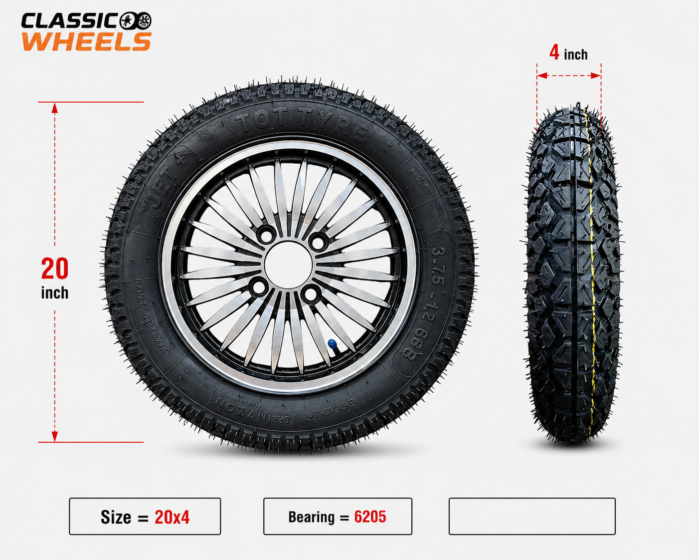 Heavy Duty Alloy Wheel with Rubber Tyre | Food Cart, E-Rickshaw & Multi-Purpose Trolley Wheel