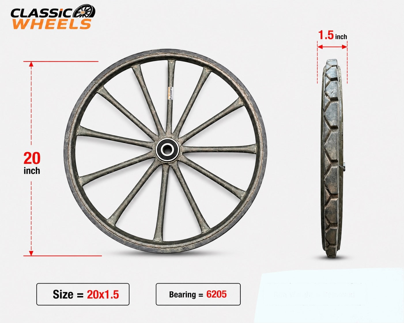 Heavy Duty 2.50-16 Solid Rubber Spoked Wheel | Nagar Nigam Rickshaw Theli & Wheelbarrow Wheel