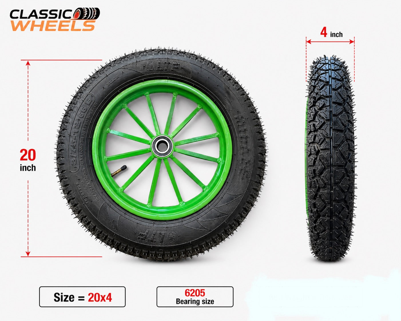 Heavy Duty Spoked Wheel with Rubber Tyre with 6205 Bearing | Food Cart, Hand Trolley & Multi-Purpose Cart Wheel