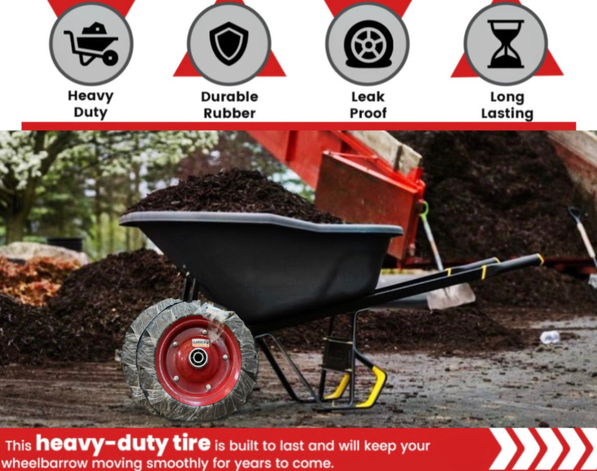 Classic Wheels,Solid Rubber(14x3) Heavy Duty Wheelbarrow tire with Bearing 6205 Complete Wheel Ideal for whelbarrow, Dollies, Trolleys and More...