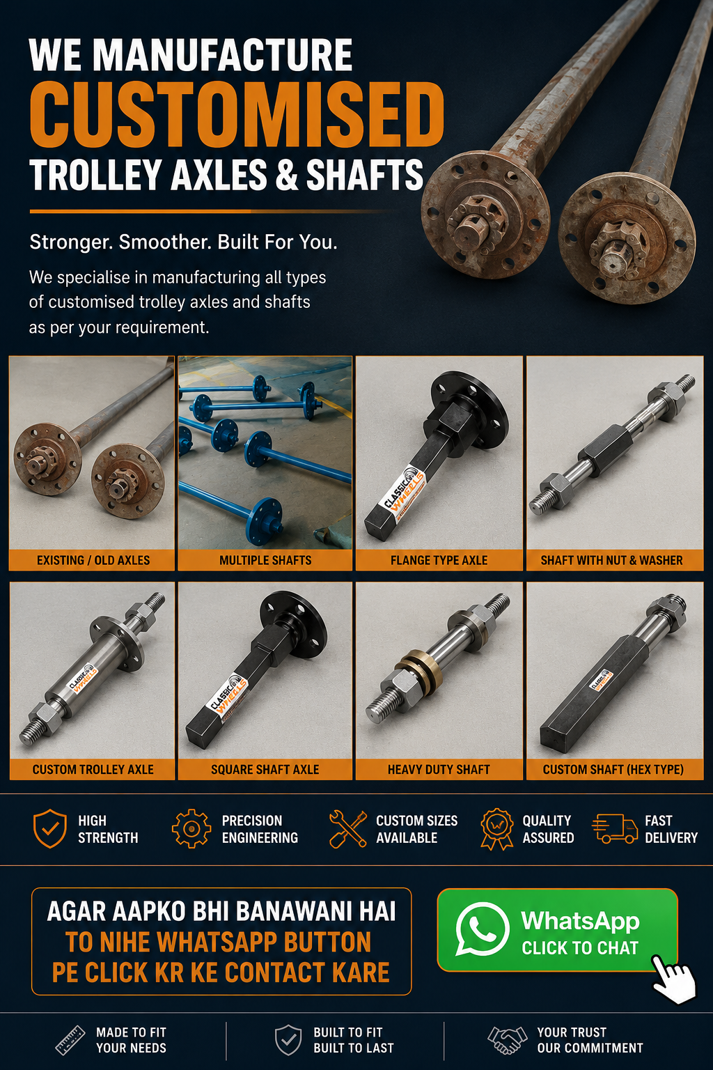 Customised trolley wheel axle