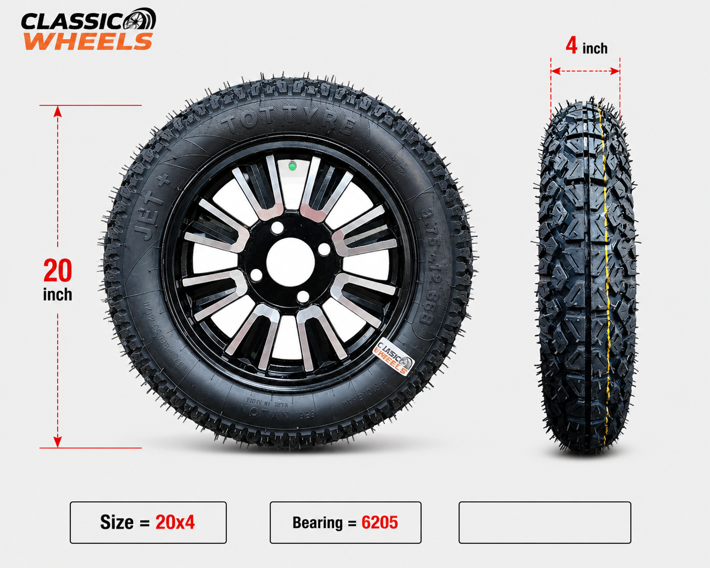 Heavy Duty Alloy Wheel with Rubber Tyre | Food Cart, E-Rickshaw & Multi-Purpose Trolley Wheel