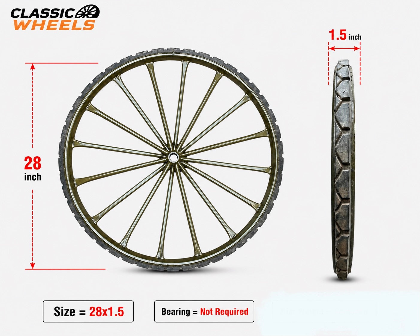 Heavy Duty 28/1.5 Solid Rubber Spoked Wheel | Nagar Nigam Rickshaw Theli & Wheelbarrow Wheel