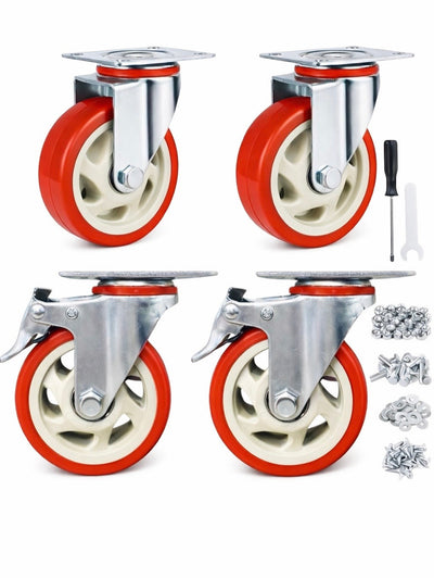 4 Inch Caster Wheels, Casters Set of 4, Heavy Duty Casters with Brake 360 kg , Locking Industrial Swivel Top Plate Casters Wheels for Furniture and Workbench Cart(Two Hardware Kits Include)