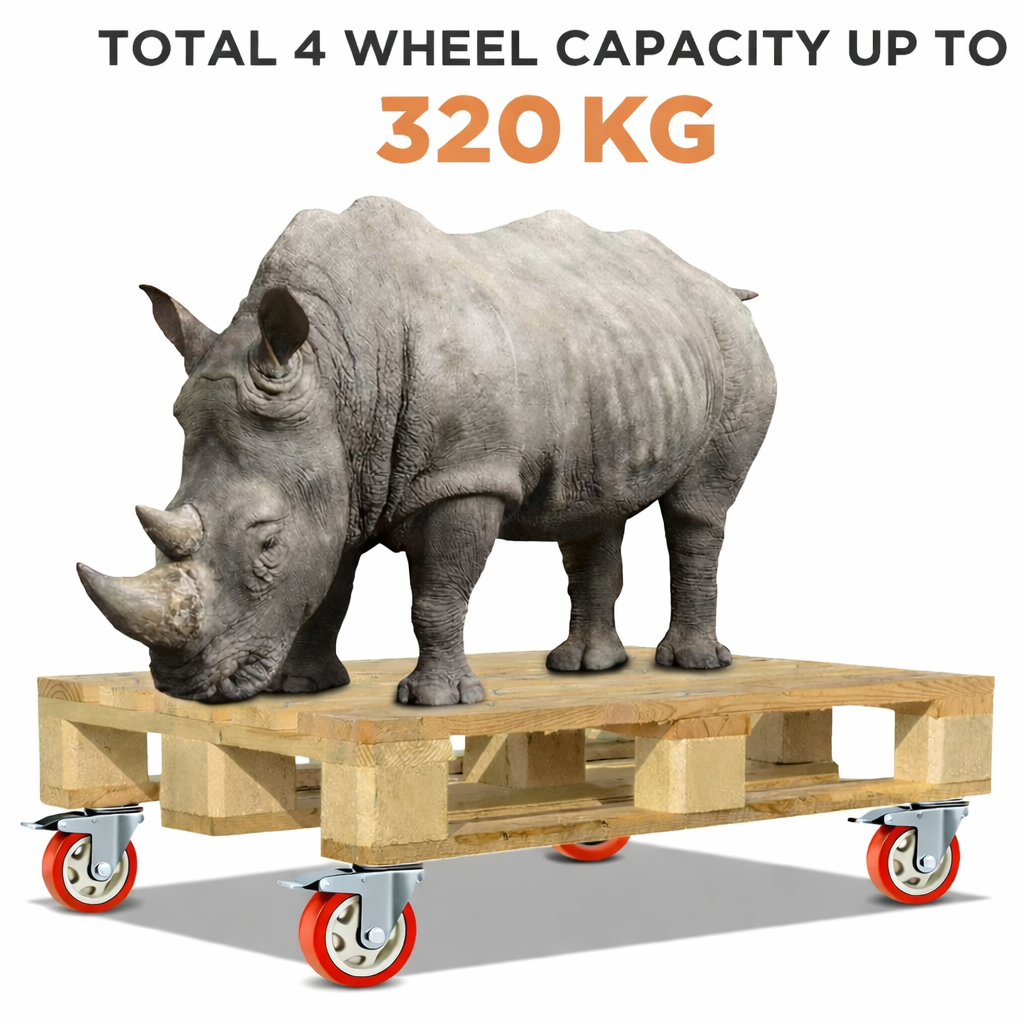CLASSIC WHEELS 3 inch Casters Wheels, Heavy Duty Casters Set of 4, No Noise Industrial Casters Load 320kg with Brake, Swivel Industrial Plate Casters, Wheels for Cart Furniture(2 Hardware Kits)