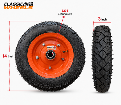 Classic wheels heavy duty WheelBarrow tire with disc 3.50-8, 8 ply rating durable rubber, leak proof, and long lasting ideal for wheelbarrow and trolley (1No)