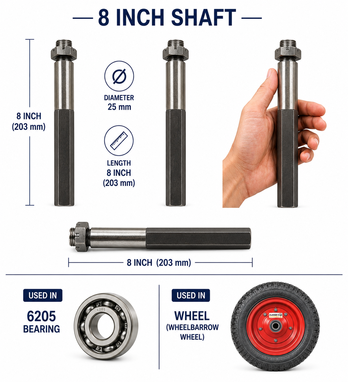 (8)inch, shaft/axle used in trolley or cart