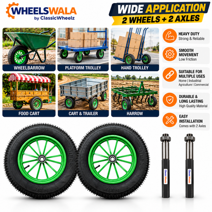 Food Cart Wheel Combo Kit | 2 × 3.75-12 Spoked Wheel + 2 × 8 Inch Cast Iron Axle | Ready to Fit