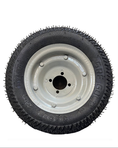 Classic wheels heavy duty WheelBarrow tire with disc (Hub) type  3.50-8, 8 ply rating durable rubber, leak proof, and long lasting ideal for wheelbarrow and trolley (1No)