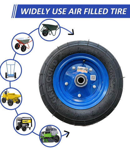 Classic wheels heavy duty WheelBarrow tire with disc 3.50-8, 8 ply rating durable rubber, leak proof, and long lasting ideal for wheelbarrow and trolley (1No)