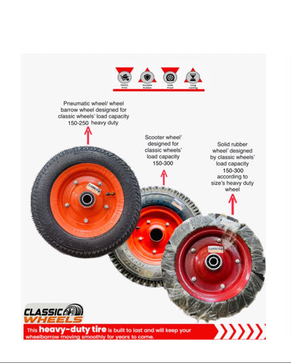 Classic wheels heavy duty WheelBarrow tire with disc 3.50-8, 8 ply rating durable rubber, leak proof, and long lasting ideal for wheelbarrow and trolley (1No)