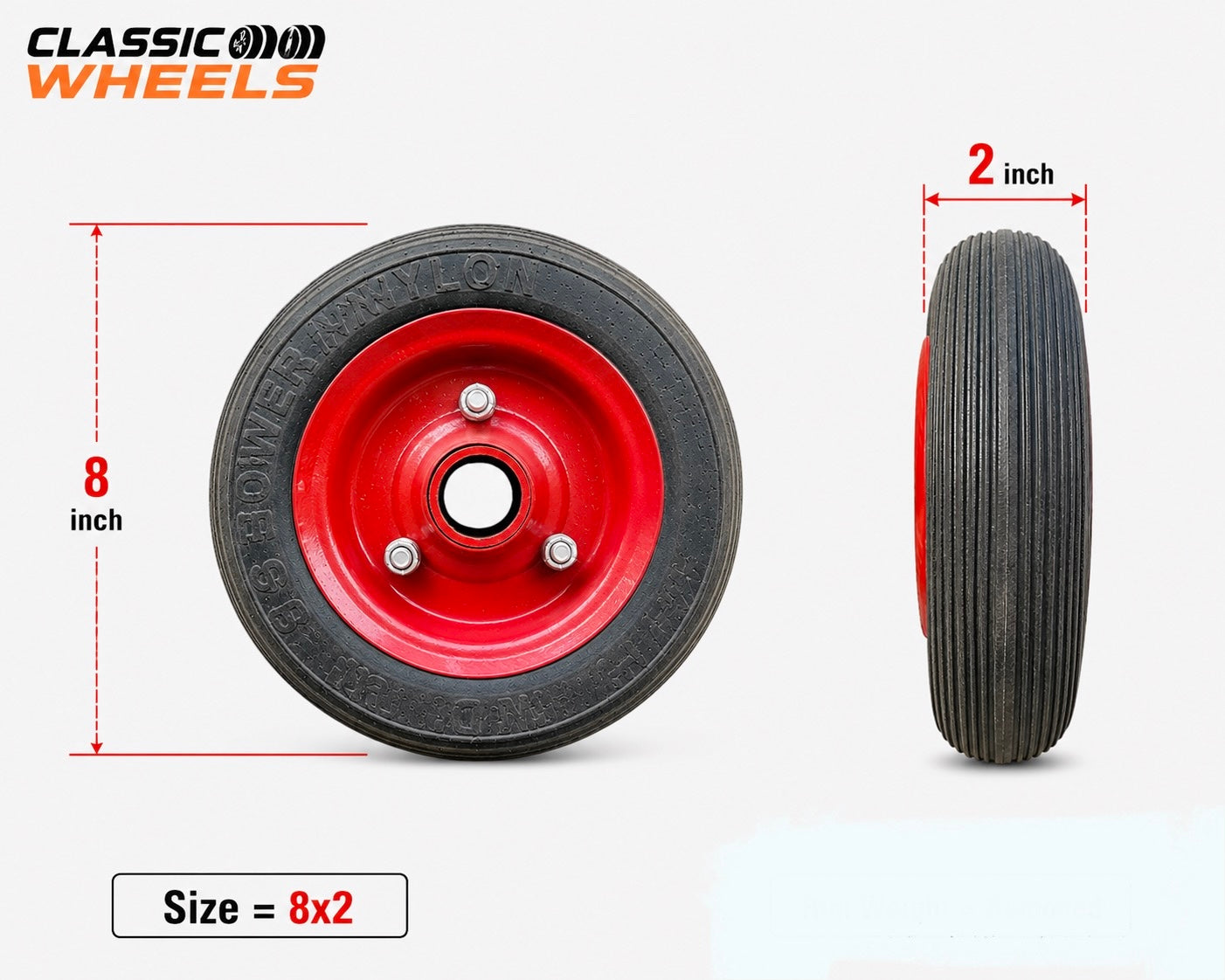 8×2 Plane Solid Rubber Wheel (Bush type) / Tubeless | Cylinder Trolley, Hand Trolley & Utility Cart Use