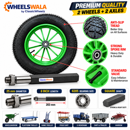 Food Cart Wheel Combo Kit | 2 × 3.75-12 Spoked Wheel + 2 × 8 Inch Cast Iron Axle | Ready to Fit