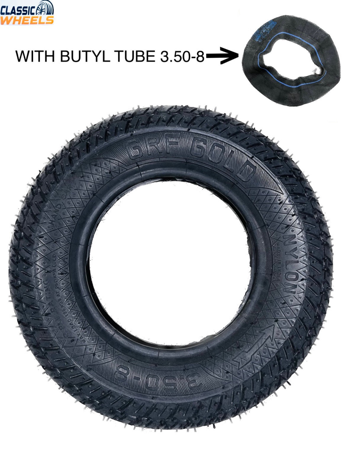 Classic wheels’ 3.50-8  heavy duty WheelBarrow tire with tube, 8 ply rating durable rubber, leak proof, and long lasting ideal for wheelbarrow and trolley (1No)