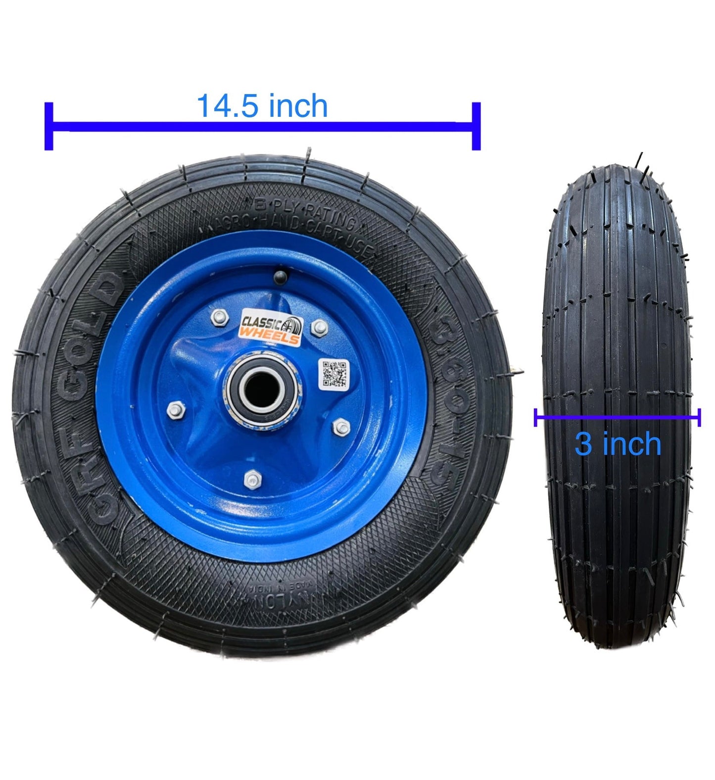 Classic wheels heavy duty WheelBarrow tire with disc 3.50-8, 8 ply rating durable rubber, leak proof, and long lasting ideal for wheelbarrow and trolley (1No)