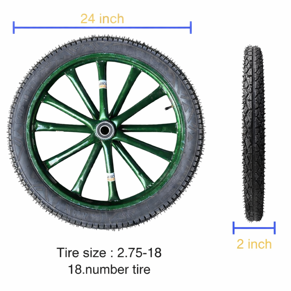 Heavy Duty 2.75-18 Pipe Spoked Wheel with Rubber Tyre | Multipurpose Wheel for Motorised Cart, & ,  Food Cart, Ice Cream Tricycle & Trolley