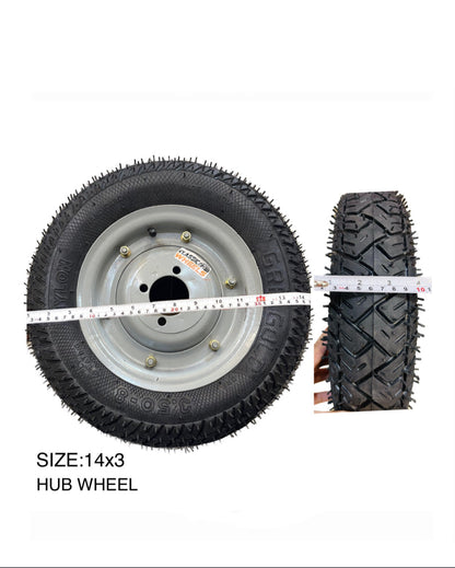 Classic wheels heavy duty WheelBarrow tire with disc (Hub) type  3.50-8, 8 ply rating durable rubber, leak proof, and long lasting ideal for wheelbarrow and trolley (1No)
