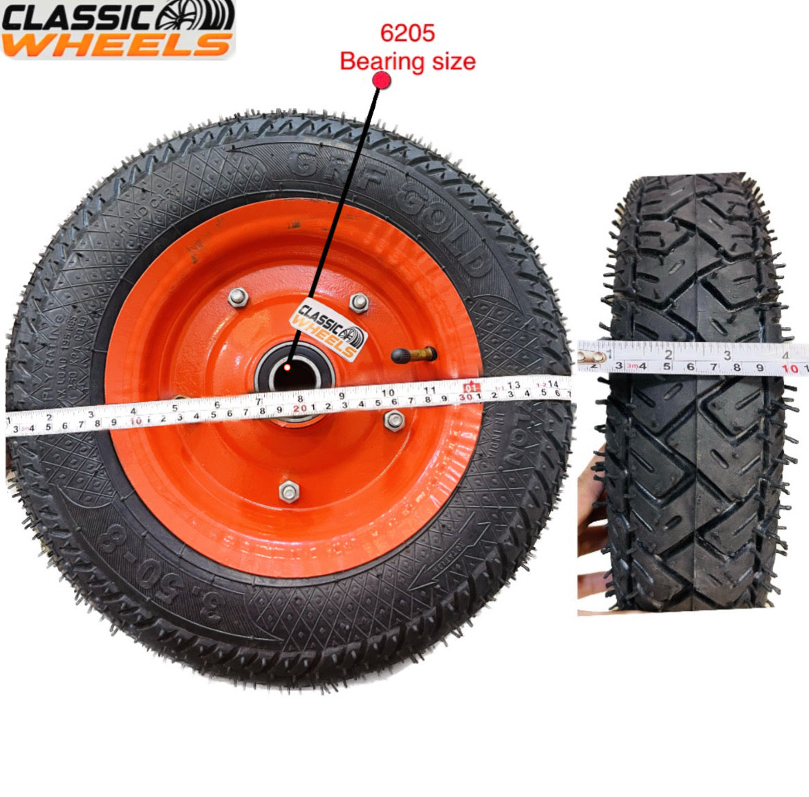 Classic wheels heavy duty WheelBarrow tire with disc 3.50-8, 8 ply rating durable rubber, leak proof, and long lasting ideal for wheelbarrow and trolley (1No)