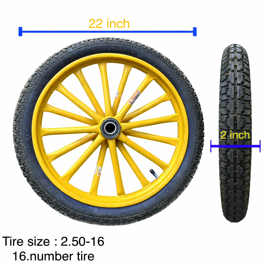 Heavy Duty Pipe Spoked Wheel with Rubber Tyre 2.50-16, and with 6205 bearing  | Multi-Purpose Cart Wheel for Food Cart, Wheelbarrow, Ice Cream Tricycle /Rickshaw wheel& Trolley