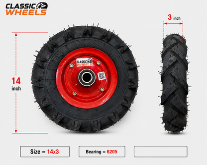 Classic wheels, 3.50-6 WheelBarrow wheel  (Tractor Guddi) Tire with disc, 8 ply rating durable rubber, leak proof, and long lasting ideal for wheelbarrow and trolley (1No)