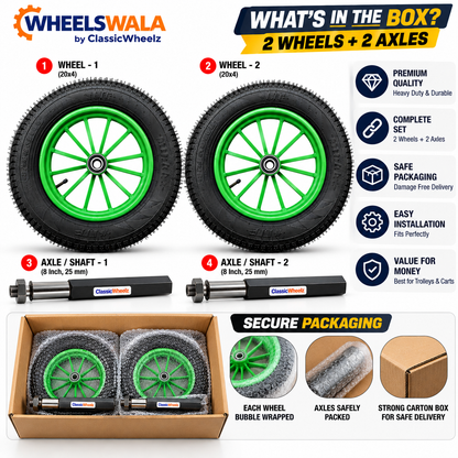 Food Cart Wheel Combo Kit | 2 × 3.75-12 Spoked Wheel + 2 × 8 Inch Cast Iron Axle | Ready to Fit