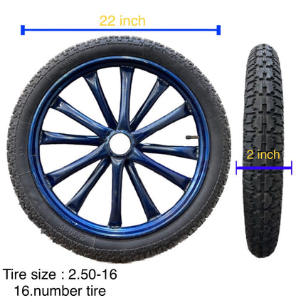 Heavy Duty Pipe Spoked Wheel with Rubber Tyre and 6205 Bearing  | Multi-Purpose Cart Wheel for Food Cart, Wheelbarrow, Ice Cream Tricycle & Trolley