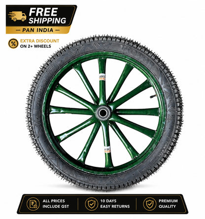 Heavy Duty 2.75-18 Pipe Spoked Wheel with Rubber Tyre | Multipurpose Wheel for Motorised Cart, & ,  Food Cart, Ice Cream Tricycle & Trolley