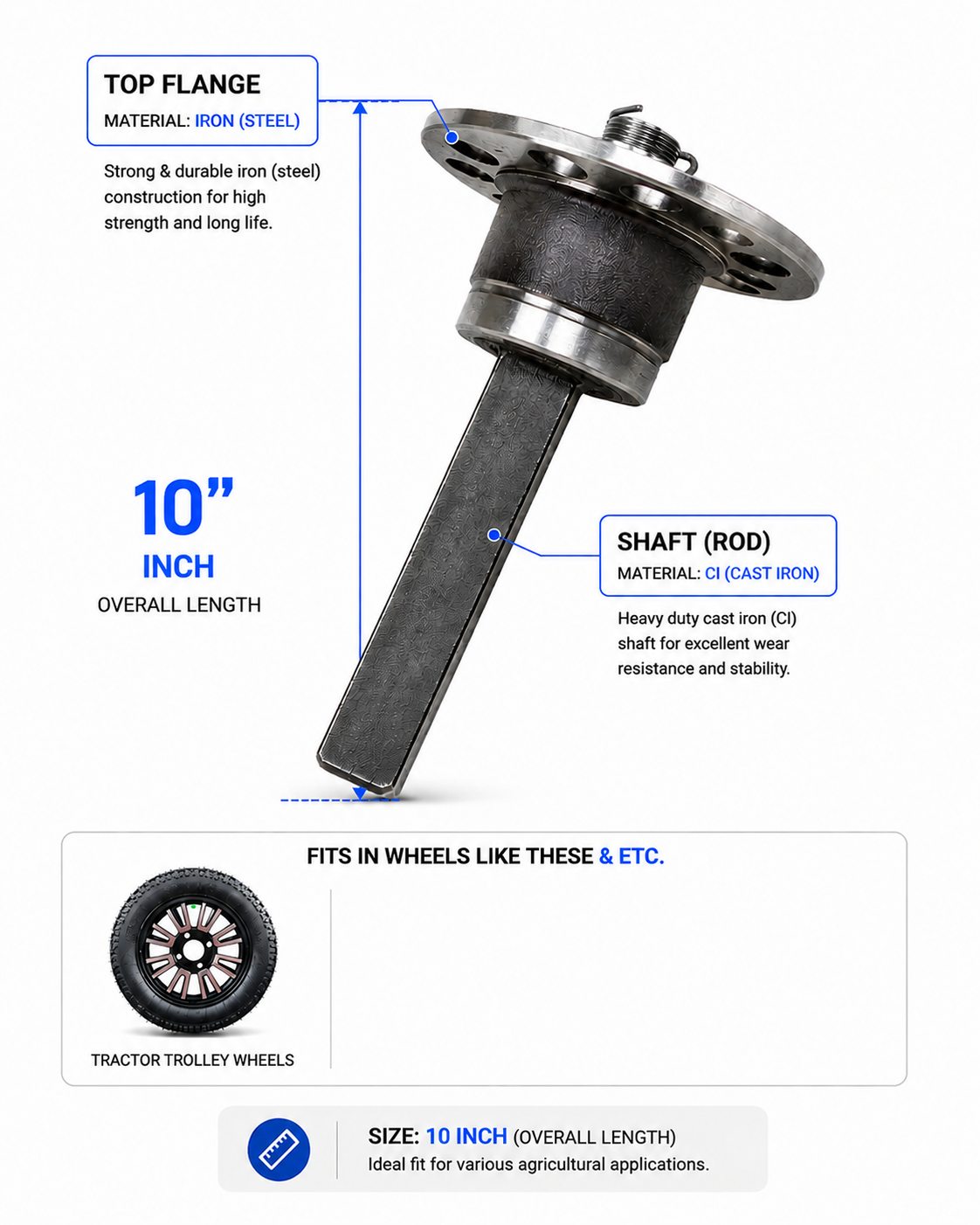 Heavy Duty 10 inch Food Cart wheel  Shaft  (Hub) type Shaft | Trolley & Cart Axle Rod