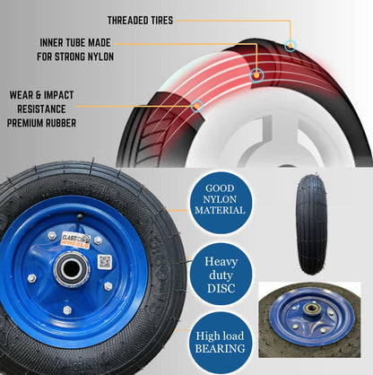 Classic wheels heavy duty WheelBarrow tire with disc 3.50-8, 8 ply rating durable rubber, leak proof, and long lasting ideal for wheelbarrow and trolley (1No)