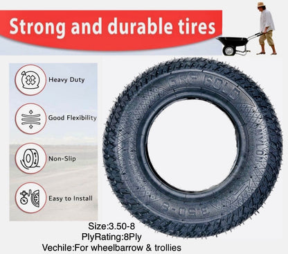 Classic wheels’ 3.50-8  heavy duty WheelBarrow tire with tube, 8 ply rating durable rubber, leak proof, and long lasting ideal for wheelbarrow and trolley (1No)