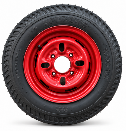 4.50-12 Tyre Wheel Assembly for Concrete Mixer Machine | 6 Ply Nylon Tyre with Steel Rim