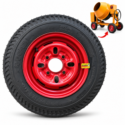 4.50-12 Tyre Wheel Assembly for Concrete Mixer Machine | 6 Ply Nylon Tyre with Steel Rim