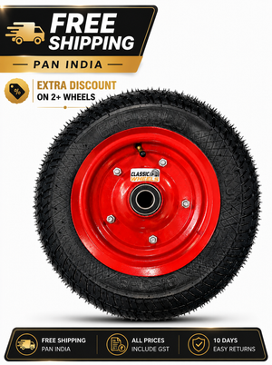 Classic Wheels Heavy Duty WheelBarrow Tire with Disc 3.50-8, Red - 8 Ply Durable Rubber (1No)