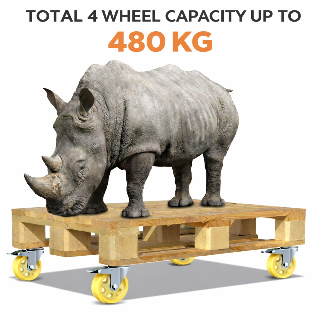 CLASSIC WHEELS 5 Inch Heavy Duty Swivel Casters with Brake Set of 4, 480kg  Total Load Capacity 2 Locking＆2 Non-Locking Nylon Wheels with Steel Plate for Furniture Carts Toolboxes Workbench Industrial Use