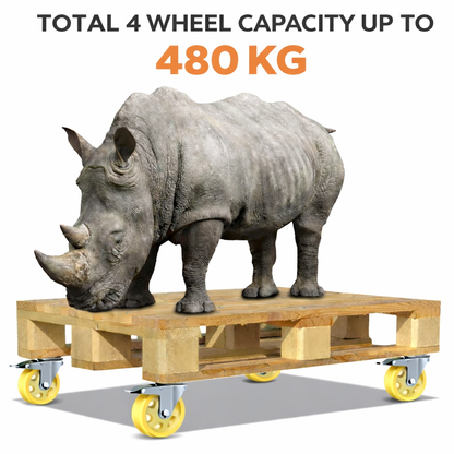 CLASSIC WHEELS 5 Inch Heavy Duty Swivel Casters with Brake Set of 4, 480kg  Total Load Capacity 2 Locking＆2 Non-Locking Nylon Wheels with Steel Plate for Furniture Carts Toolboxes Workbench Industrial Use