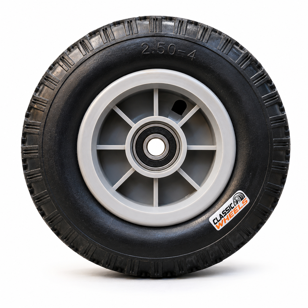 Classic Wheelz 2.50-4 Heavy Duty Hand Cart Wheel with 6003 Bearing | 8 Inch Trolley Wheel | Heavy Duty Plastic Rim | 17mm Bore | For Hand Cart, Cylinder & Compressor Trolley