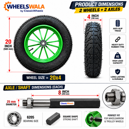 Food Cart Wheel Combo Kit | 2 × 3.75-12 Spoked Wheel + 2 × 8 Inch Cast Iron Axle | Ready to Fit