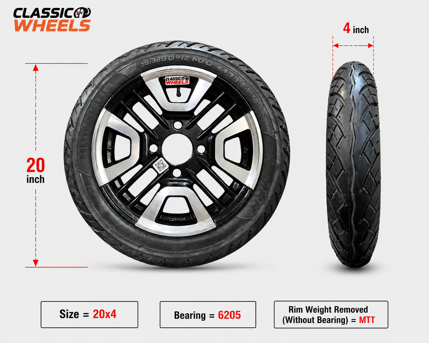 Heavy Duty Alloy Wheel with Rubber Tyre | Food Cart, E-Rickshaw & Multi-Purpose Trolley Wheel