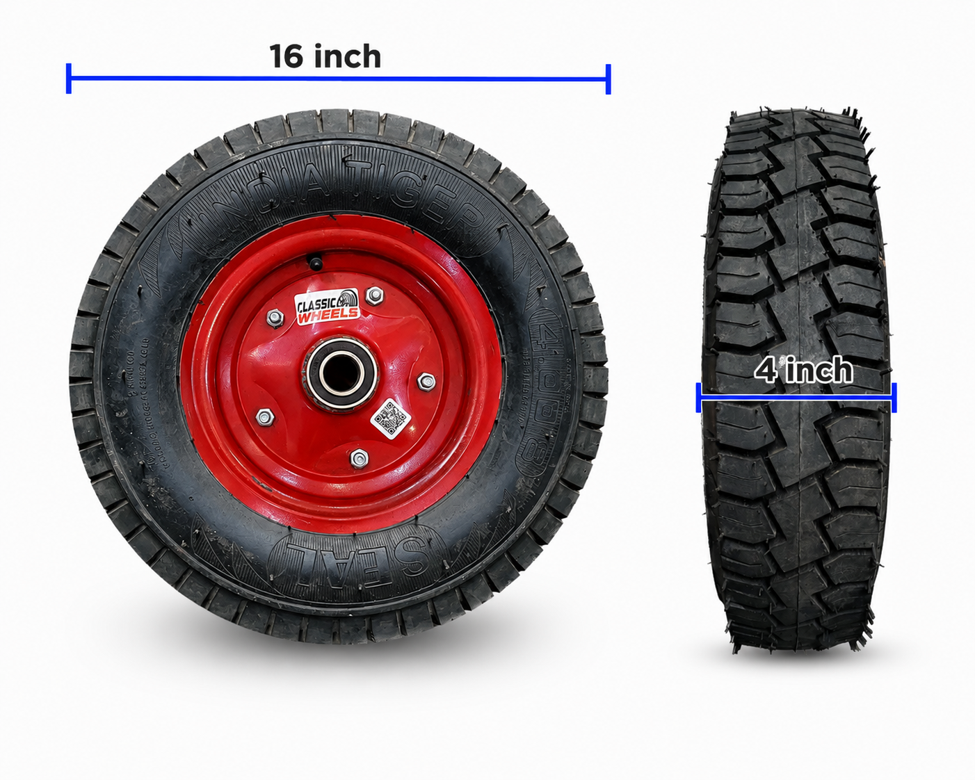 Classic wheels 4.00-8 heavy duty WheelBarrow wheel/Trolley wheel 4.00-8, 8 ply rating durable rubber, leak proof, and long lasting ideal for wheelbarrow and trolley (1No)