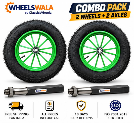 Food Cart Wheel Combo Kit | 2 × 3.75-12 Spoked Wheel + 2 × 8 Inch Cast Iron Axle | Ready to Fit