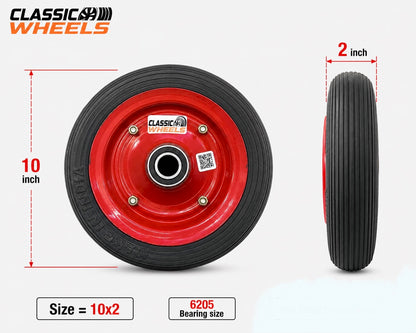 10×2 Plane Solid Rubber Wheel with 6205 Bearing / Tubeless | Cylinder Trolley, Hand Trolley & Utility Cart Use