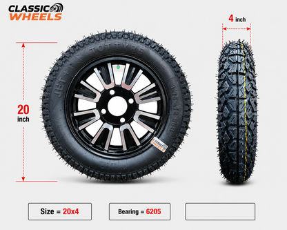 Heavy Duty Alloy Wheel with Rubber Tyre | Food Cart, E-Rickshaw & Multi-Purpose Trolley Wheel