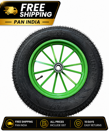 Heavy Duty Spoked Wheel with Rubber Tyre with 6205 Bearing | Food Cart, Hand Trolley & Multi-Purpose Cart Wheel