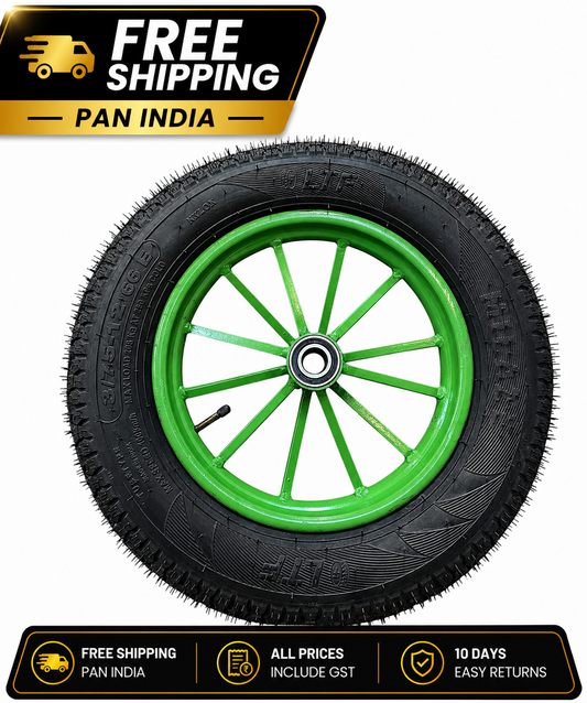 Heavy Duty Spoked Wheel with Rubber Tyre with 6205 Bearing | Food Cart, Hand Trolley & Multi-Purpose Cart Wheel