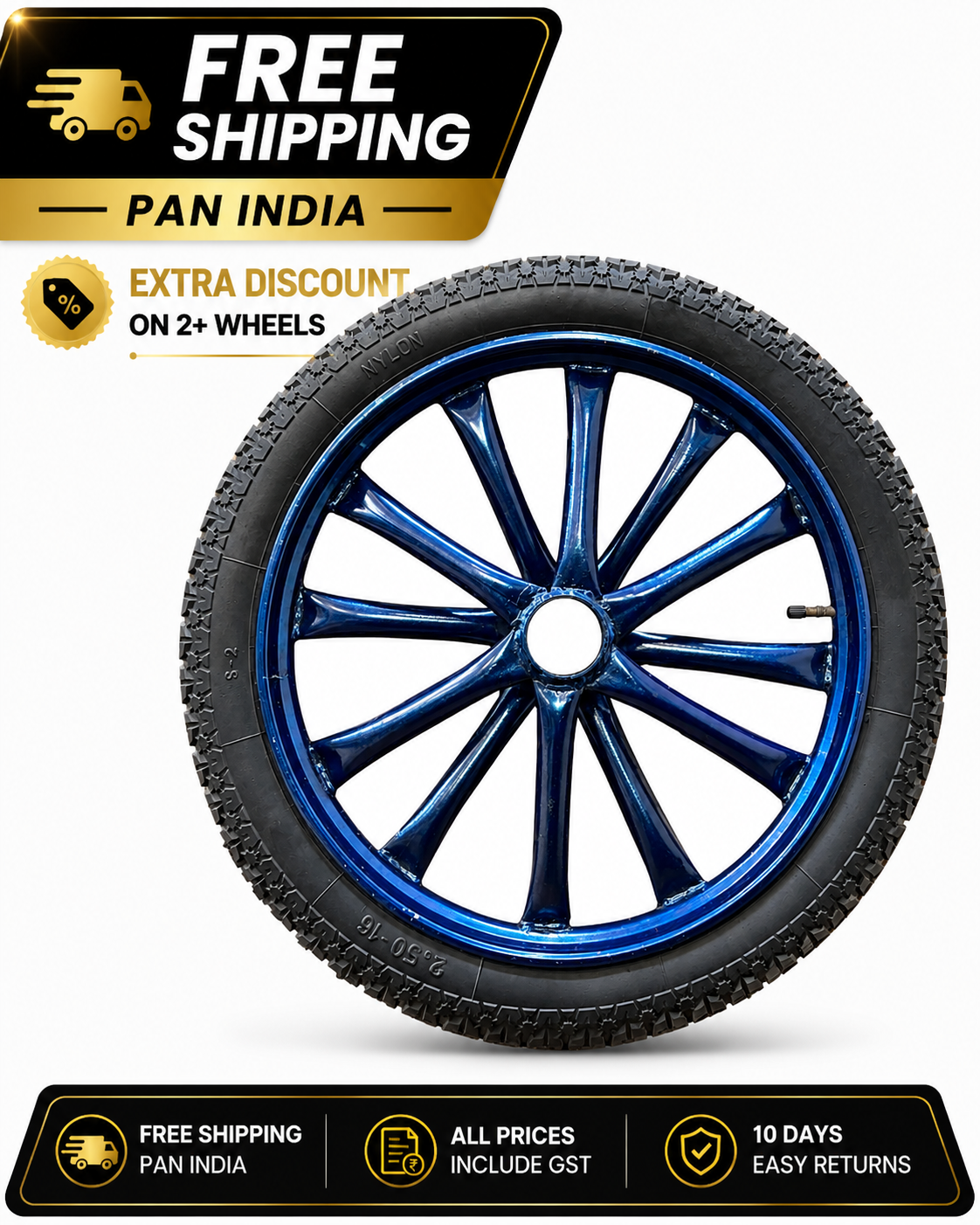 Heavy Duty Pipe Spoked Wheel with Rubber Tyre and 6205 Bearing  | Multi-Purpose Cart Wheel for Food Cart, Wheelbarrow, Ice Cream Tricycle & Trolley