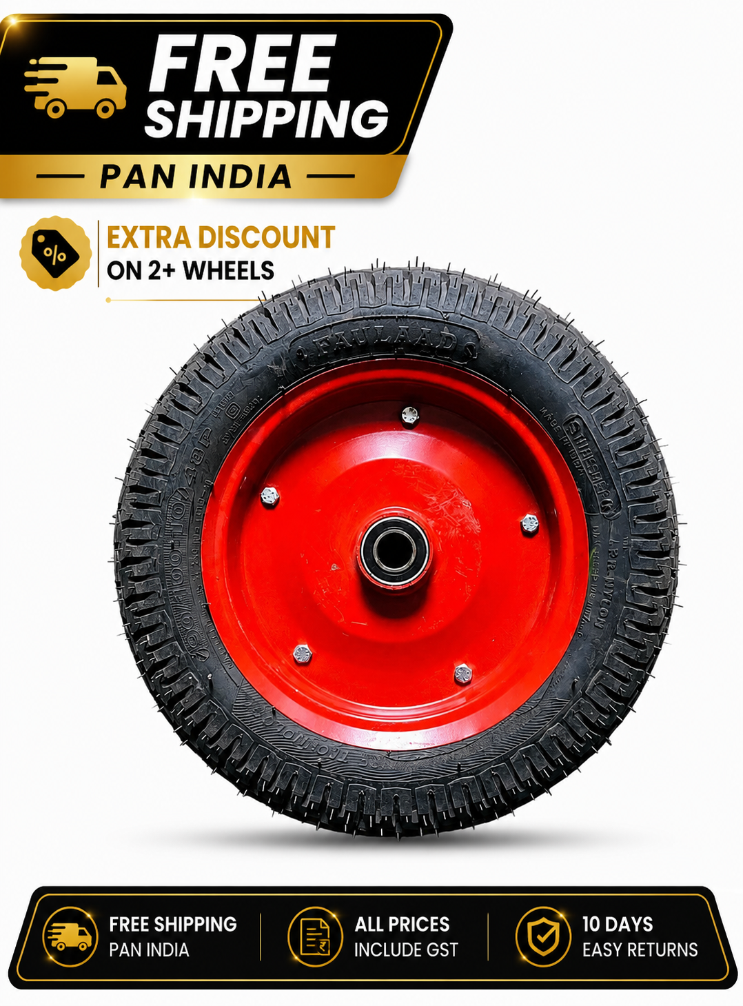 Classic wheels heavy duty WheelBarrow tire with Heavydisc 3.50-10, 8 ply rating durable rubber, leak proof, and long lasting ideal for wheelbarrow and trolley (1No)