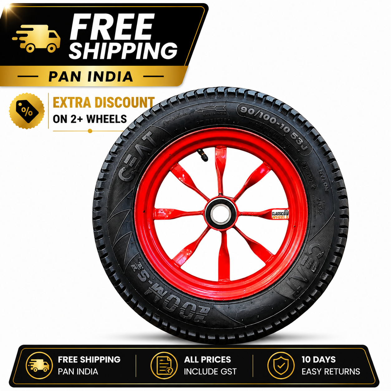 Classic wheels heavy duty WheelBarrow tire with (2kg)Heavydisc 3.50-10, 8 ply rating durable rubber, leak proof, and long lasting ideal for wheelbarrow and trolley (1No)