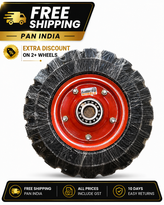 Classic wheels 16x4 Solid rubber wheel /Tubelessheavy use for harrow & heavy WheelBarrow /Heavy platform Trolley wheel with  bearing (6307), 8 ply rating durable rubber, leak proof, and long lasting ideal for Harrow /wheelbarrow and Platform trolley (1No)