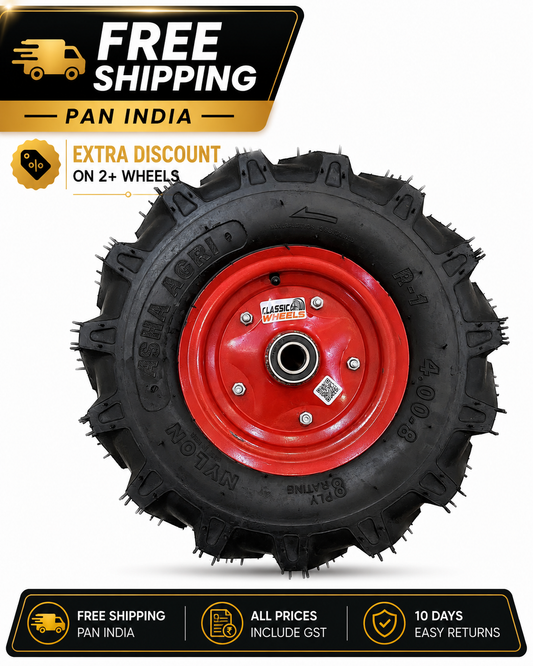 Classic wheels 4.00-8 heavy duty WheelBarrow Tractor (GUDDI) Trolley wheel/ Tractor Trolley wheel 4.00-8, 8 ply rating durable rubber, leak proof, and long lasting ideal for wheelbarrow and trolley (1No)