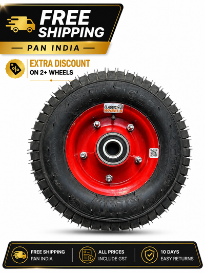 Classic wheels 4.00-8 heavy duty use for harrow & heavy WheelBarrow wheel/Heavy platform Trolley wheel with heavy bearing (6307), 8 ply rating durable rubber, leak proof, and long lasting ideal for Harrow /wheelbarrow and Platform trolley (1No)